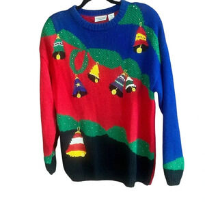 Vintage Essential Elements Ugly Christmas Sweater Bells Ornaments Size Medium
